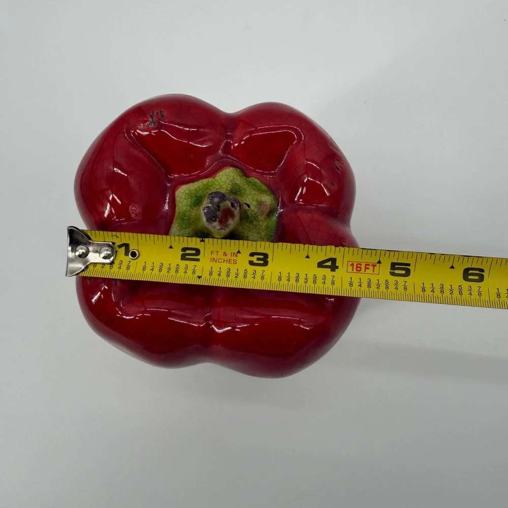 Vintage Large Ceramic Red Bell Pepper Figurine Glossy Glazed Kitchen Decor 7in